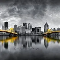 Captivating Pittsburgh Photos: Black and Gold Steel City Print of the bridges of Pittsburgh Print. Pittsburgh Golden Bridges | Black and Gold Fine Art Photography Print