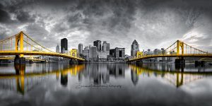 Captivating Pittsburgh Photos: Black and Gold Steel City Print of the bridges of Pittsburgh Print. Pittsburgh Golden Bridges | Black and Gold Fine Art Photography Print