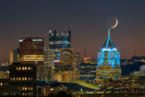 Moonrise Over Downtown Pittsburgh